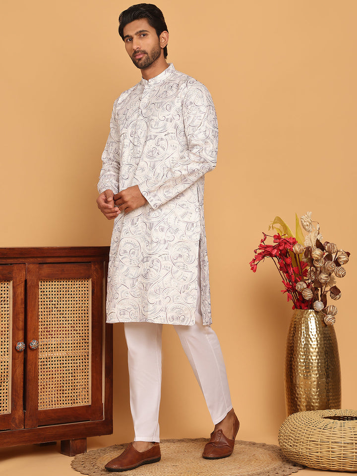 Embroidered &amp; Sequins Straight Kurta With Pyjamas