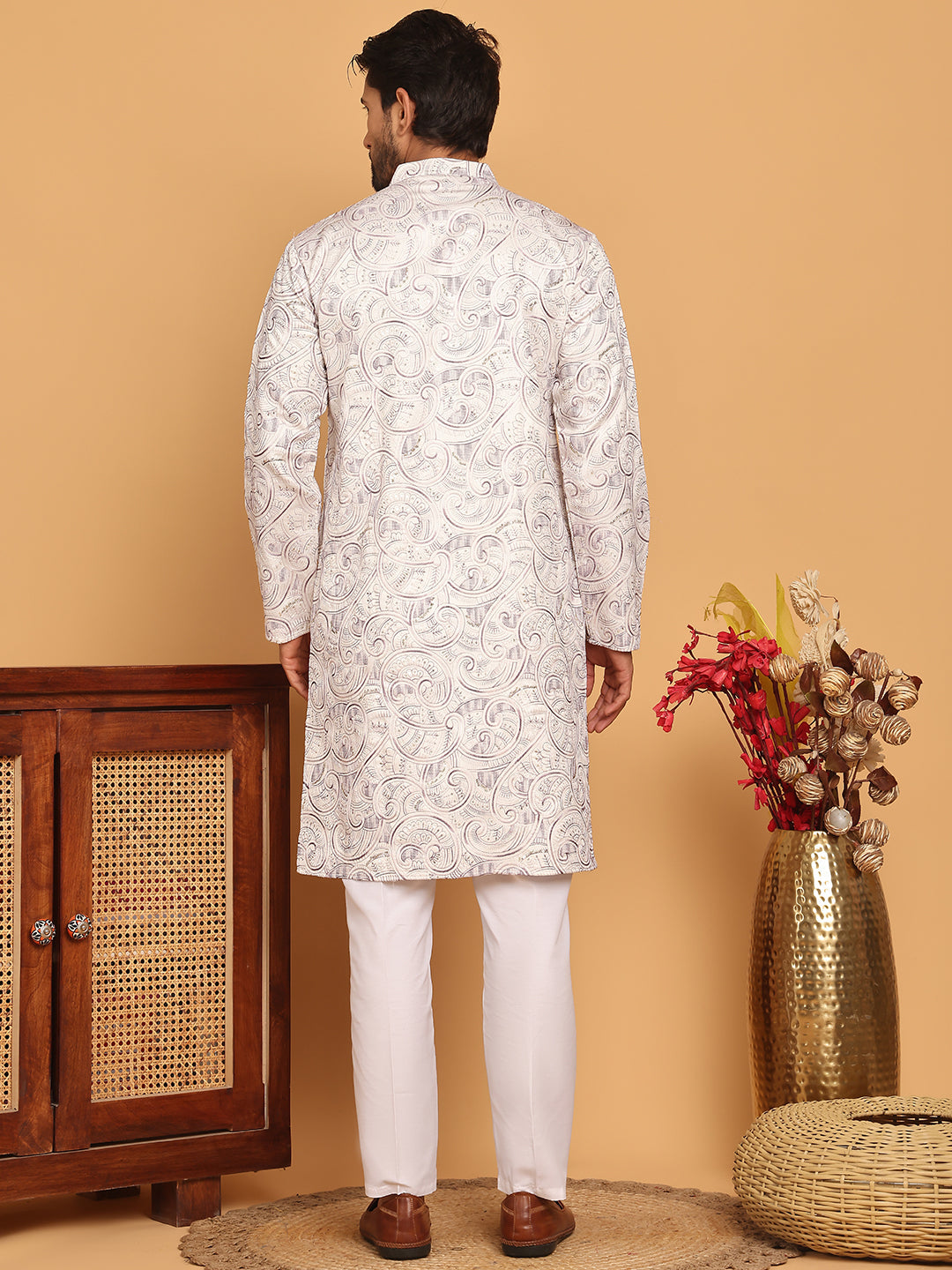 Embroidered &amp; Sequins Straight Kurta With Pyjamas