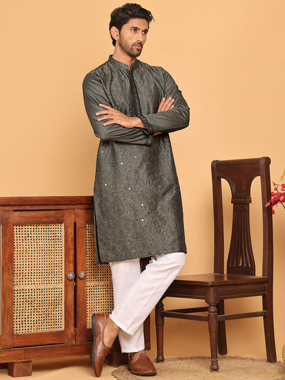 Sequins & Embroidered Straight Kurta With Pyjamas