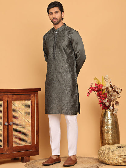 Sequins & Embroidered Straight Kurta With Pyjamas