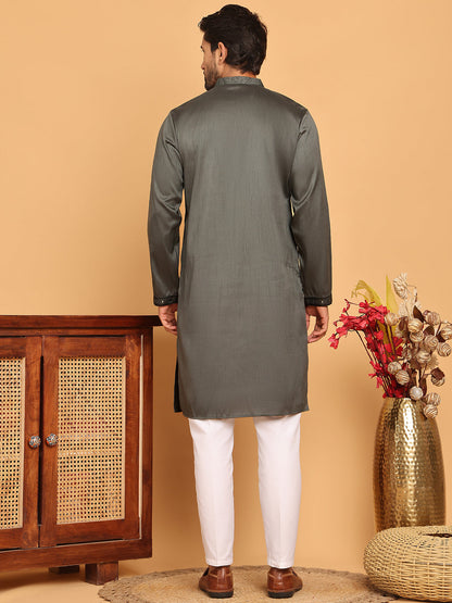 Sequins & Embroidered Straight Kurta With Pyjamas