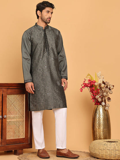 Sequins & Embroidered Straight Kurta With Pyjamas