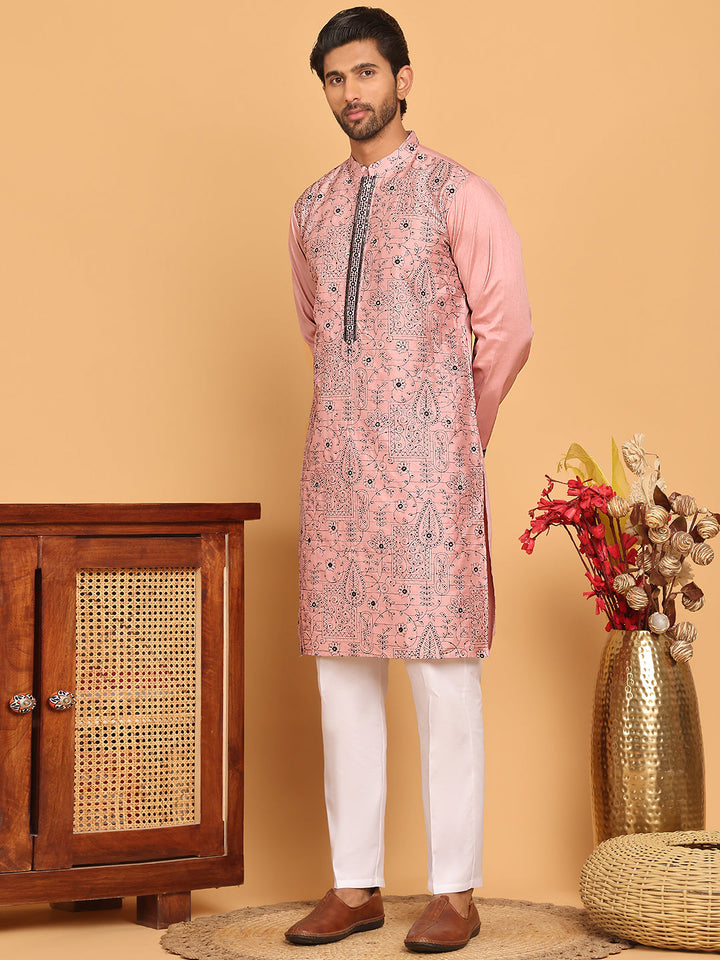 Sequins &amp; Embroidered Straight Kurta With Pyjamas