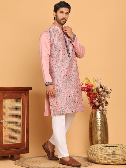 Sequins & Embroidered Straight Kurta With Pyjamas