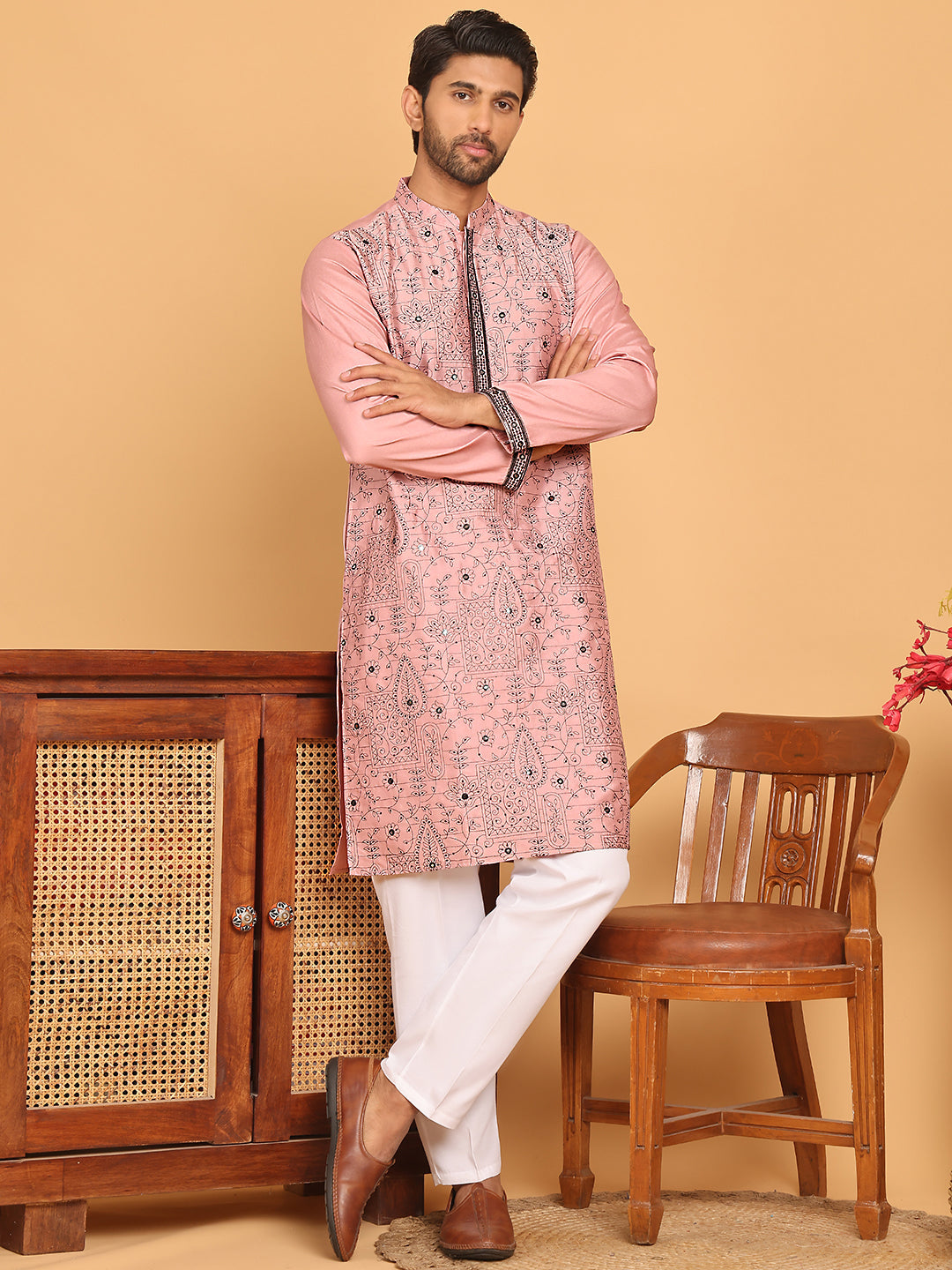 Sequins &amp; Embroidered Straight Kurta With Pyjamas