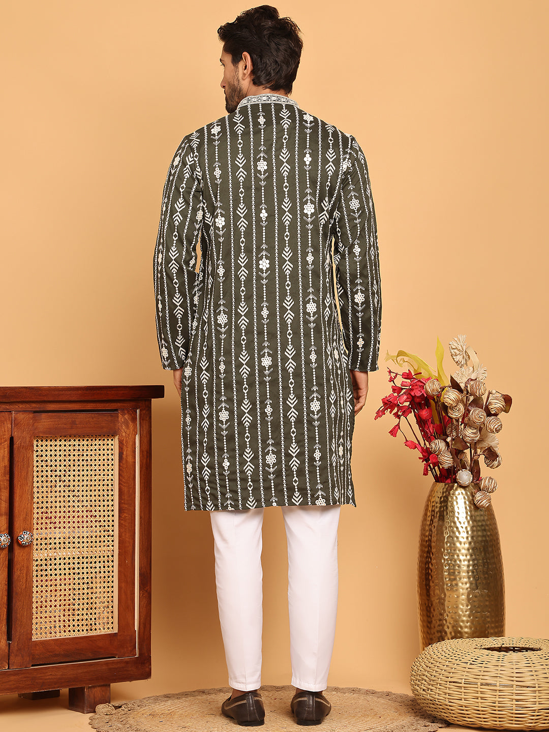 Embroidery And Mirror Work Straight Kurta Set,