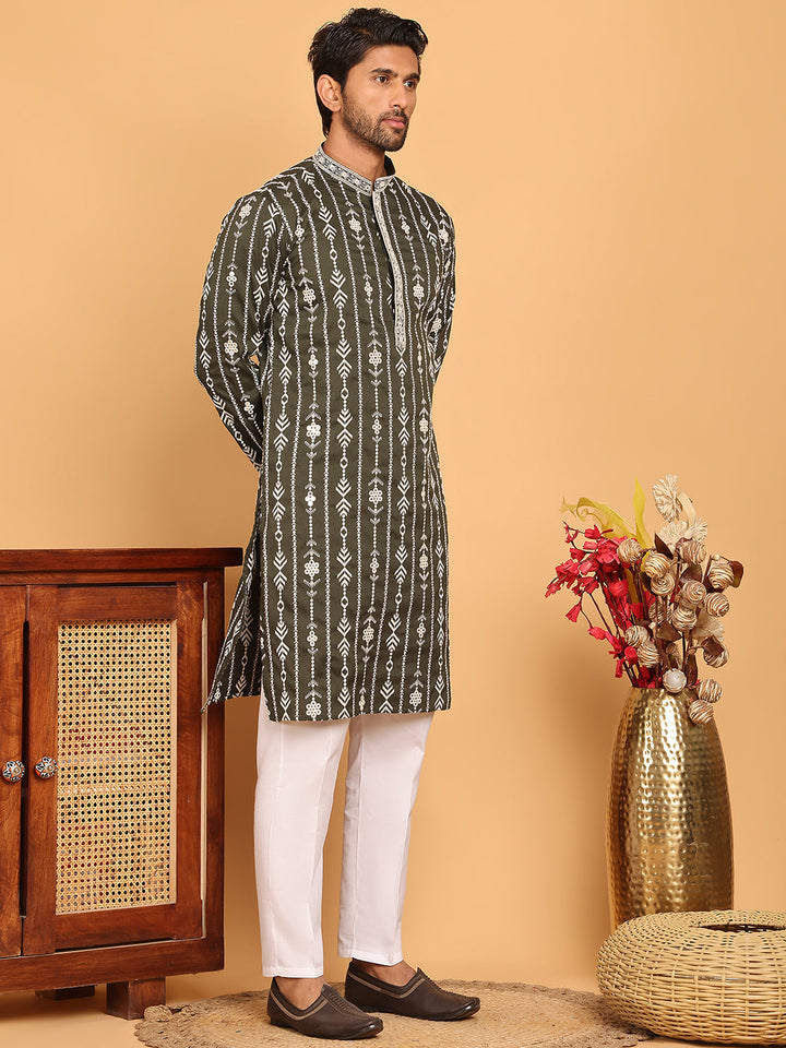 Embroidery And Mirror Work Straight Kurta Set,