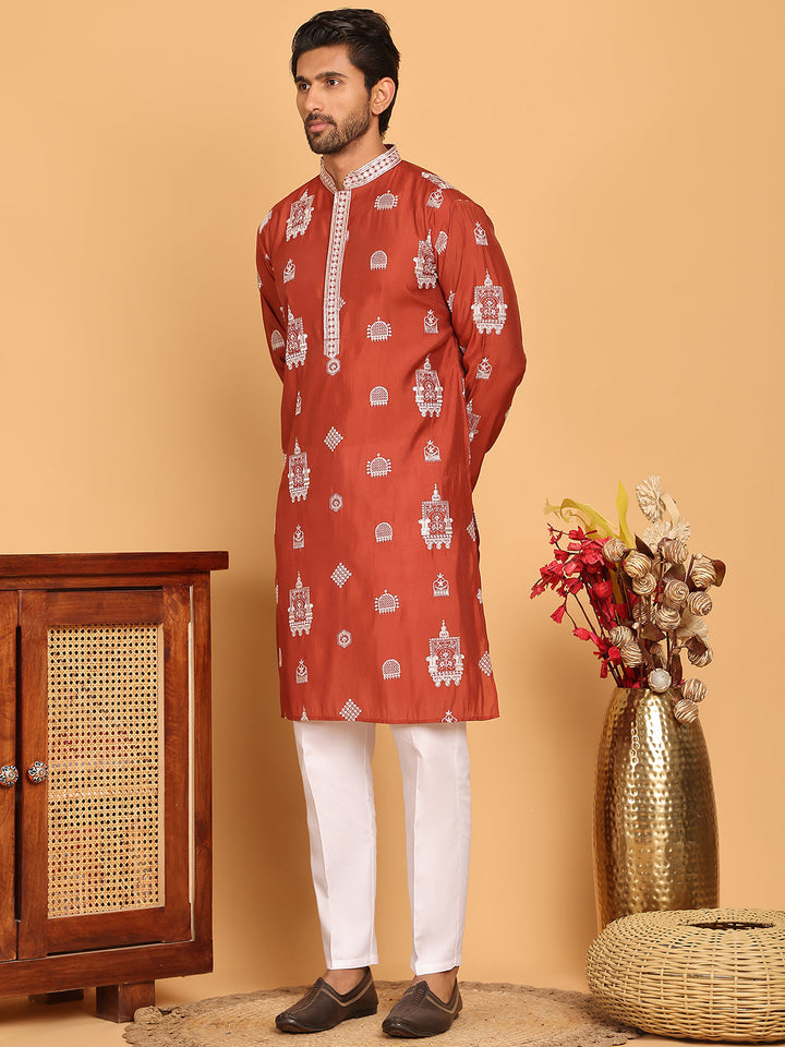 Embroidered Silk Blend Kurta Pyjama Set
