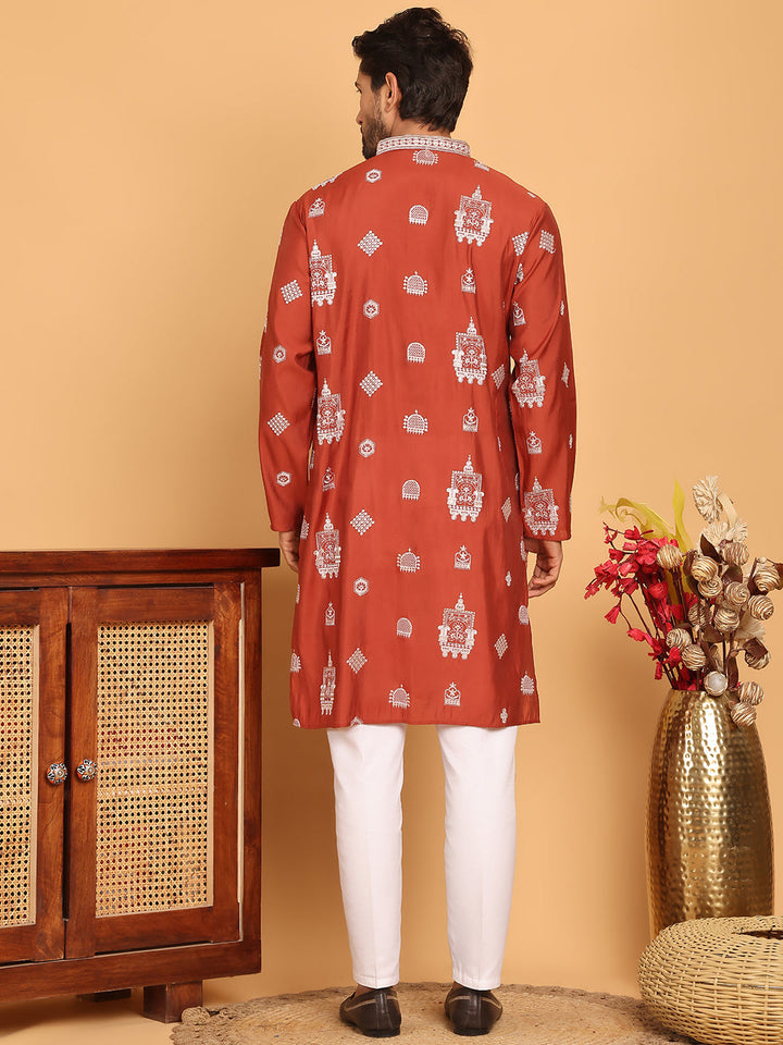 Embroidered Silk Blend Kurta Pyjama Set