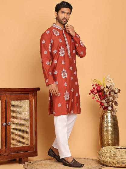 Embroidered Silk Blend Kurta Pyjama Set