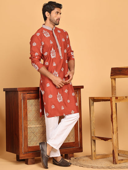 Embroidered Silk Blend Kurta Pyjama Set