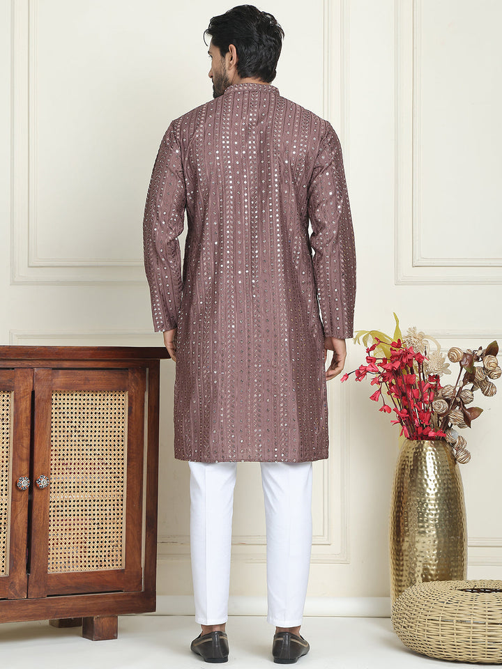 Embroidered And Mirror Work Straight Kurta Set For Men,
