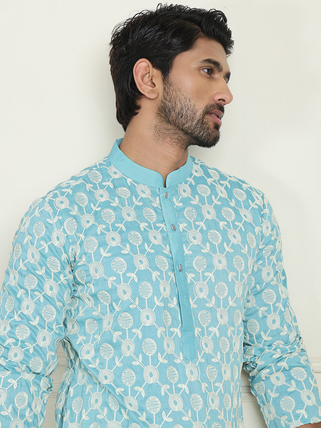 Embroidered Straight Kurta Pyjama Set For Men
