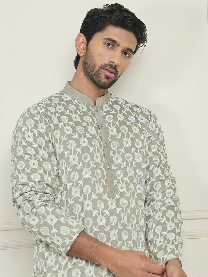 Embroidered Straight Kurta Pyjama Set For Men