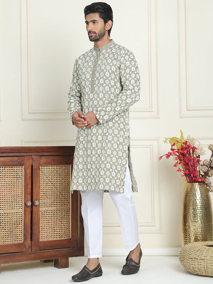 Embroidered Straight Kurta Pyjama Set For Men