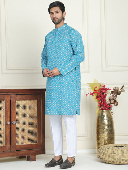 Men'S Geometric Printed Kurta Set.