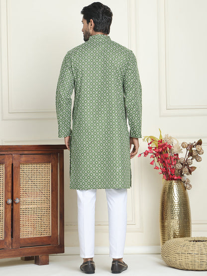Men'S Geometric Printed Kurta Set.