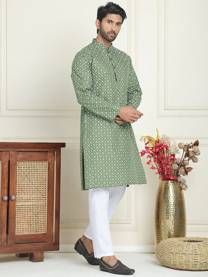 Men'S Geometric Printed Kurta Set.