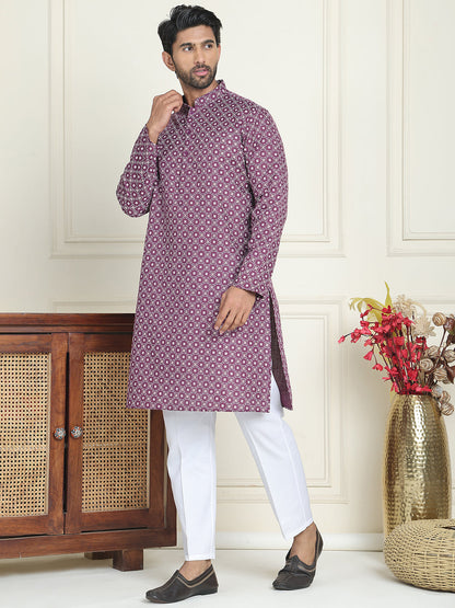 Men'S Geometric Printed Kurta Set.