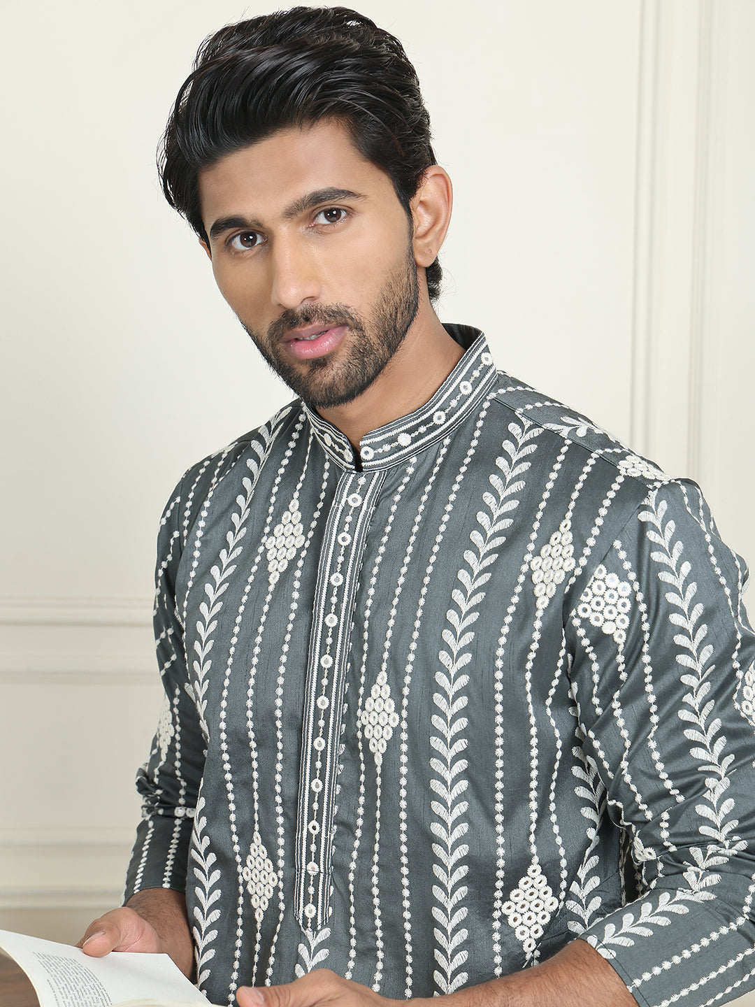 Embroidery And Mirror Work Straight Kurta Set,