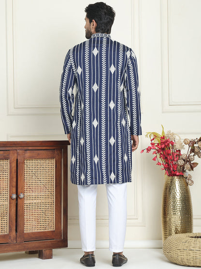 Embroidery And Mirror Work Straight Kurta Set,