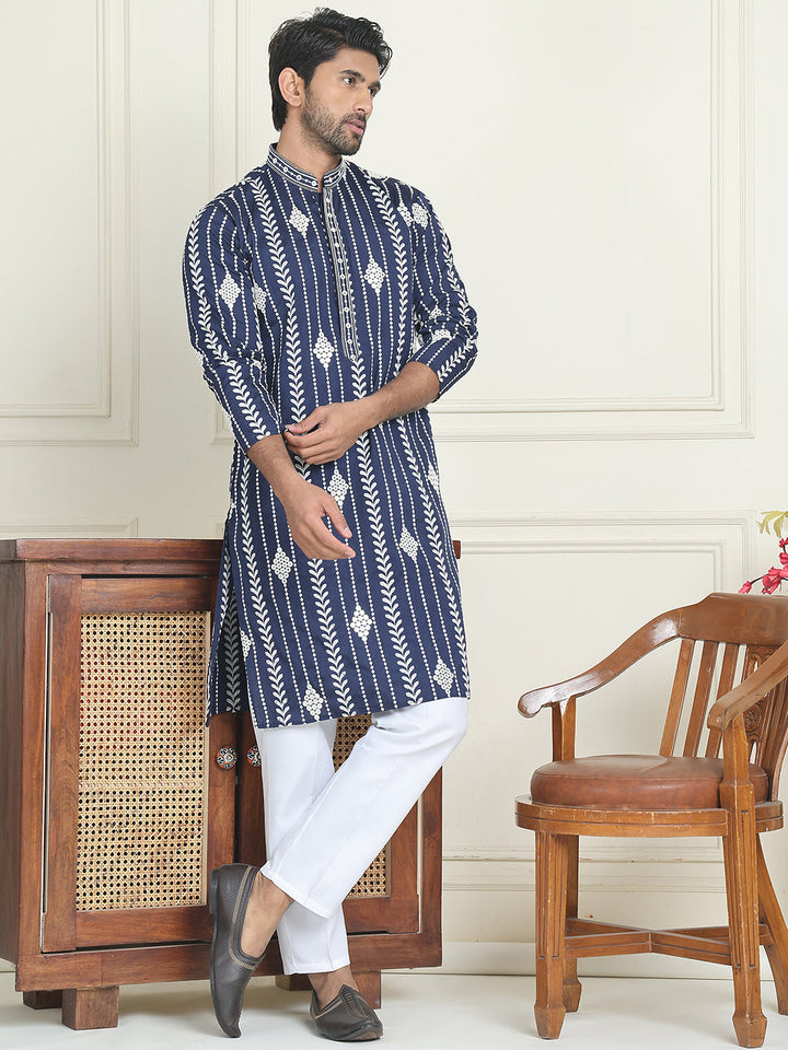 Embroidery And Mirror Work Straight Kurta Set,