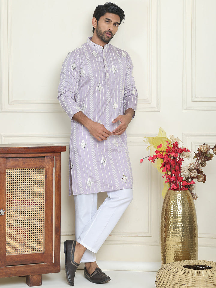 Embroidery And Mirror Work Straight Kurta Set,