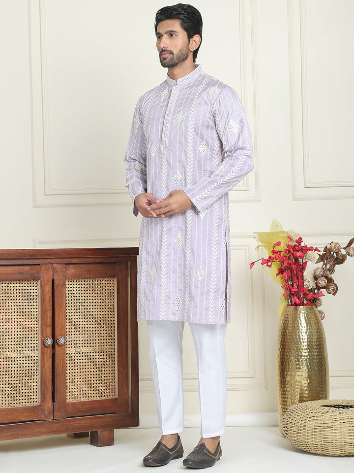 Embroidery And Mirror Work Straight Kurta Set,