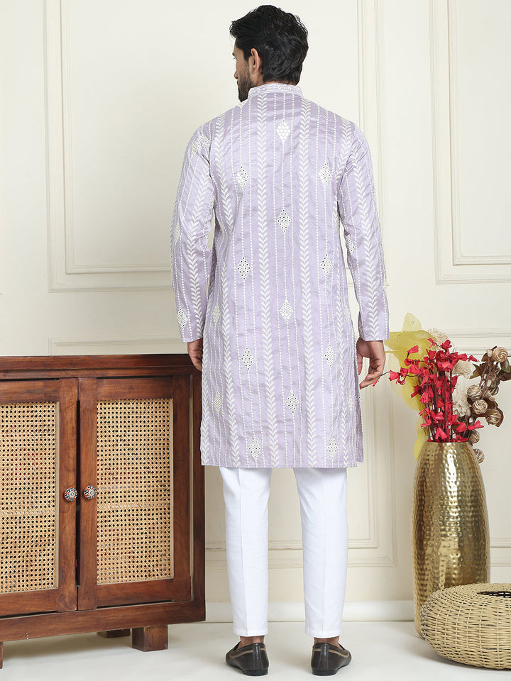 Embroidery And Mirror Work Straight Kurta Set,