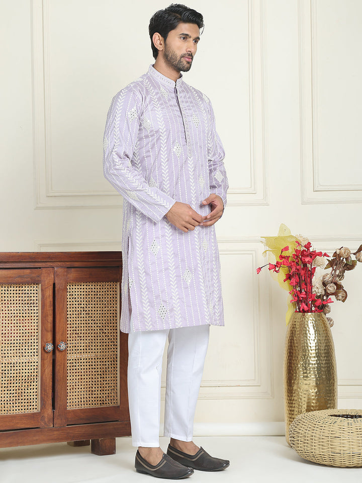 Embroidery And Mirror Work Straight Kurta Set,