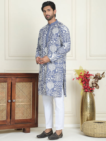 Embroidered Silk Blend Kurta Pyjama Set