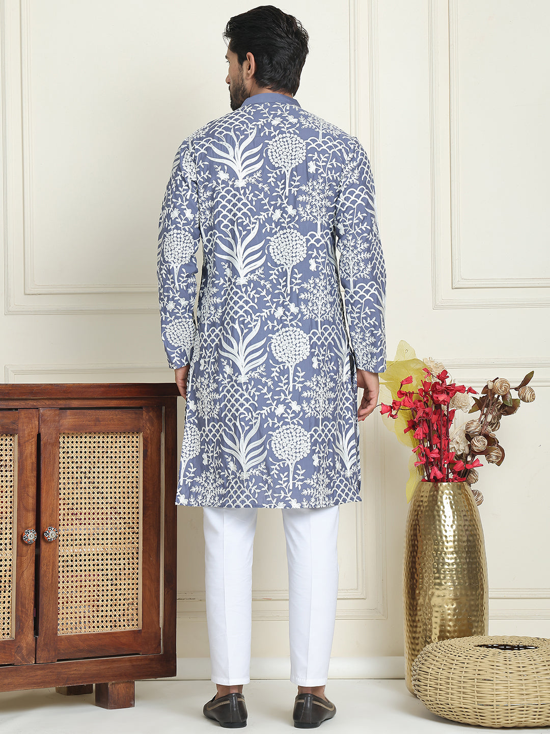 Embroidered Silk Blend Kurta Pyjama Set
