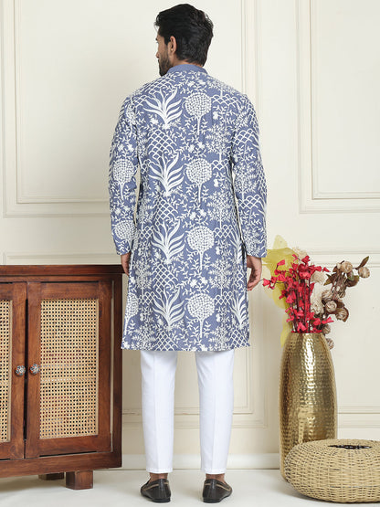 Embroidered Silk Blend Kurta Pyjama Set