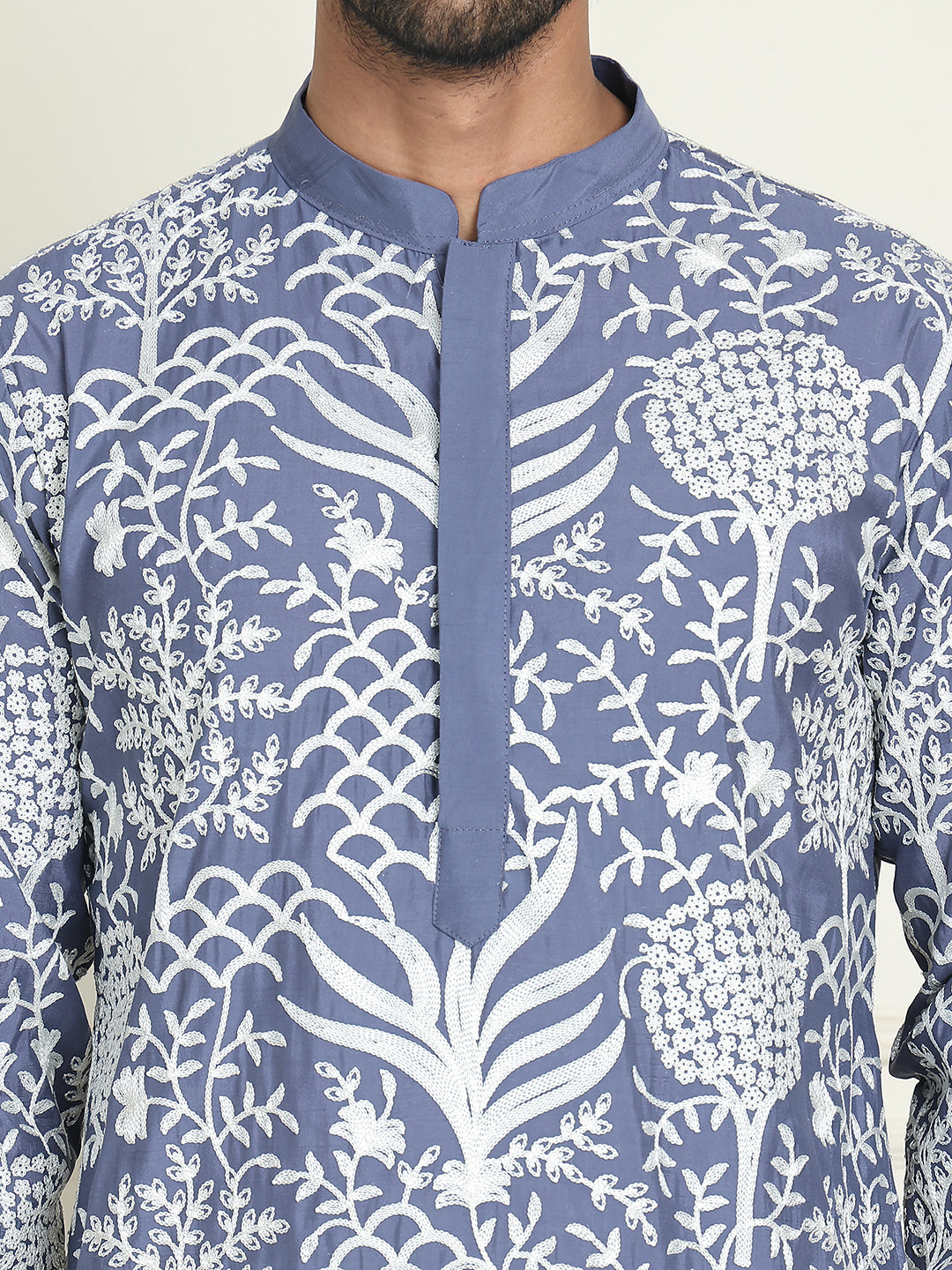 Embroidered Silk Blend Kurta Pyjama Set