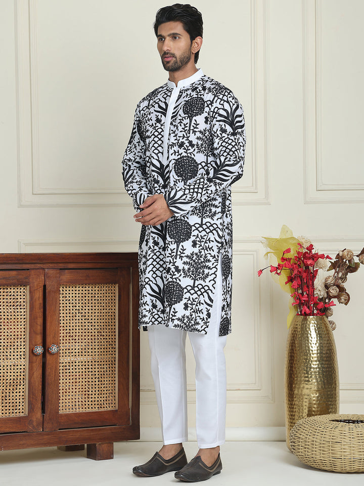 Embroidered Silk Blend Kurta Pyjama Set