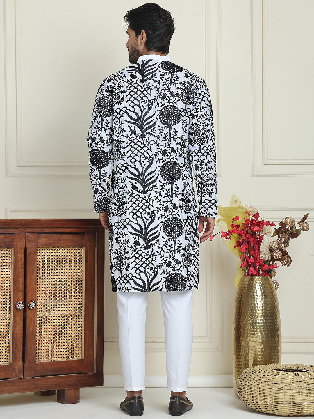 Embroidered Silk Blend Kurta Pyjama Set