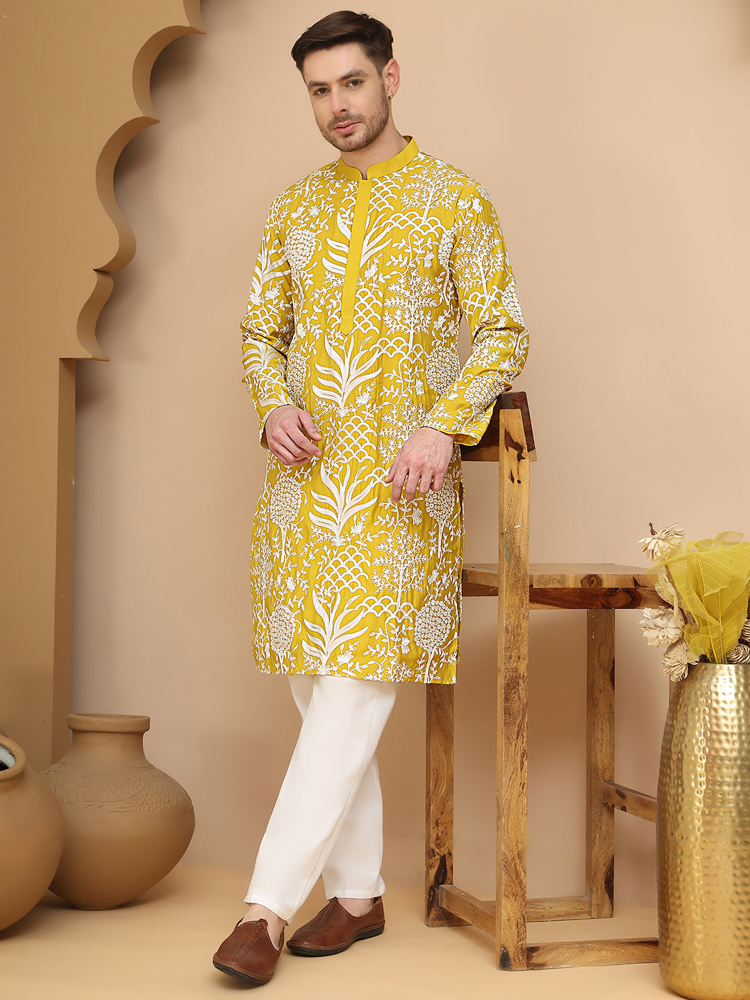 Embroidered Silk Blend Kurta Pyjama Set