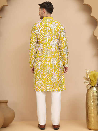 Embroidered Silk Blend Kurta Pyjama Set