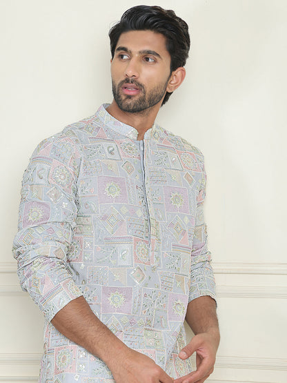Embroidered Straight Kurta Pyjama For Men
