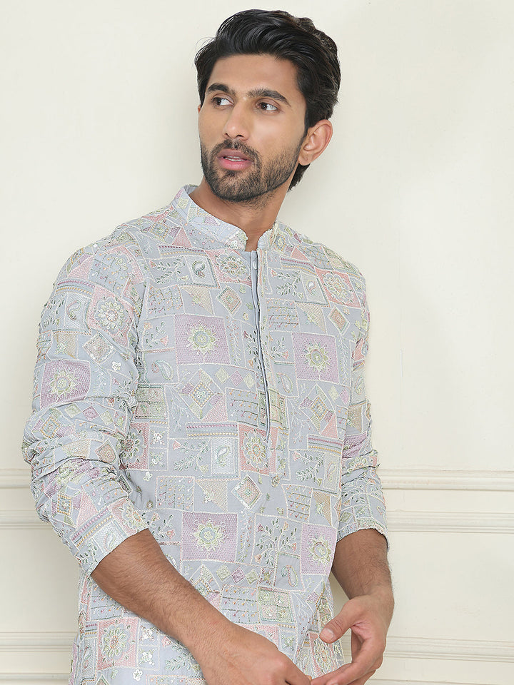 Embroidered Straight Kurta Pyjama For Men