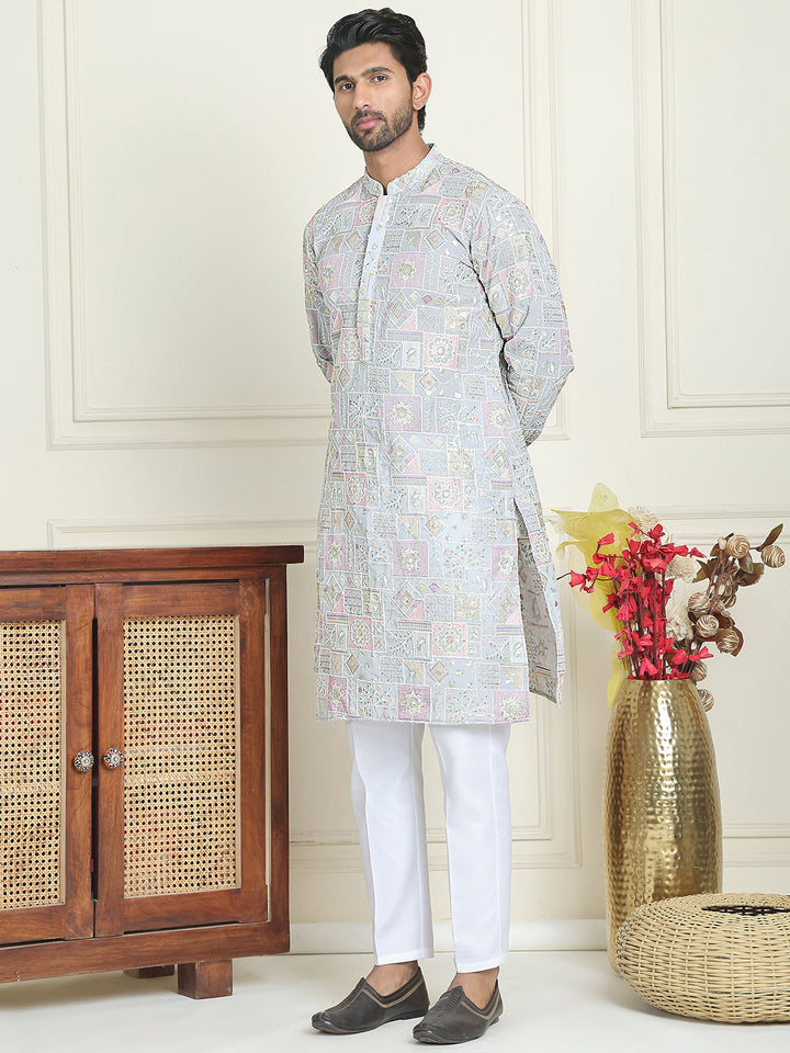 Embroidered Straight Kurta Pyjama For Men