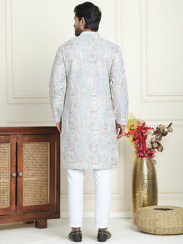 Embroidered Straight Kurta Pyjama For Men