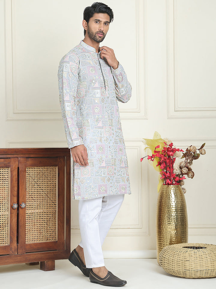 Embroidered Straight Kurta Pyjama For Men