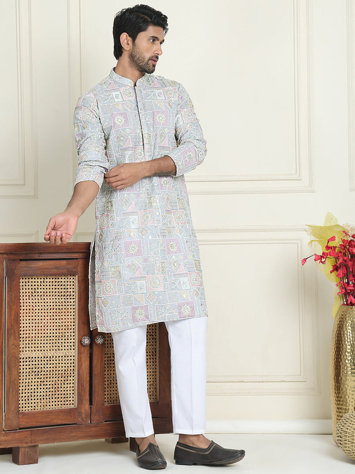 Embroidered Straight Kurta Pyjama For Men
