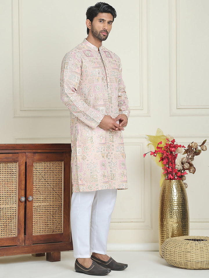 Embroidered Straight Kurta Pyjama For Men