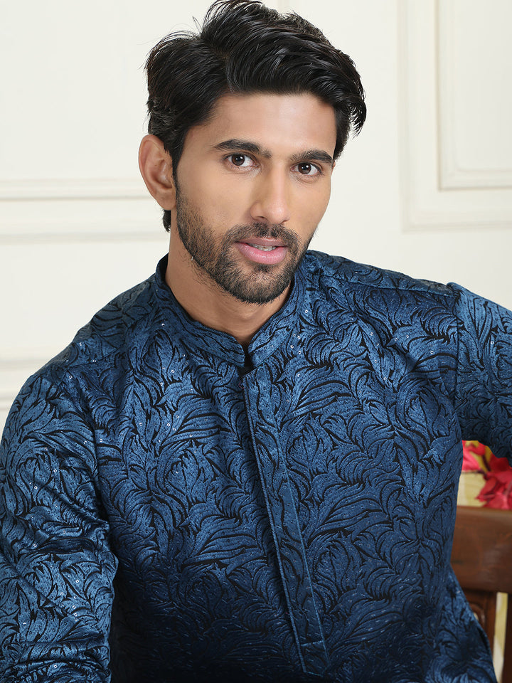 Embroidered &amp; Sequins Straight Kurta With Pyjamas