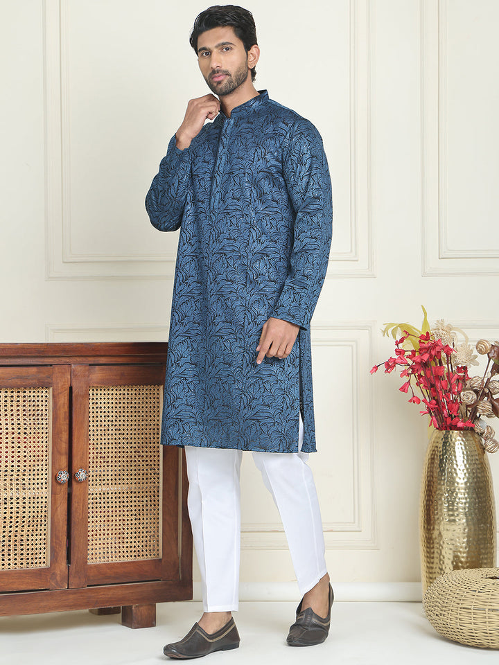 Embroidered &amp; Sequins Straight Kurta With Pyjamas