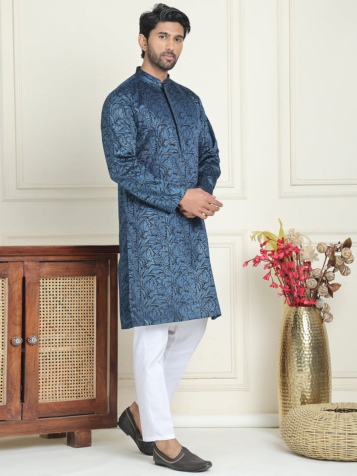 Embroidered &amp; Sequins Straight Kurta With Pyjamas