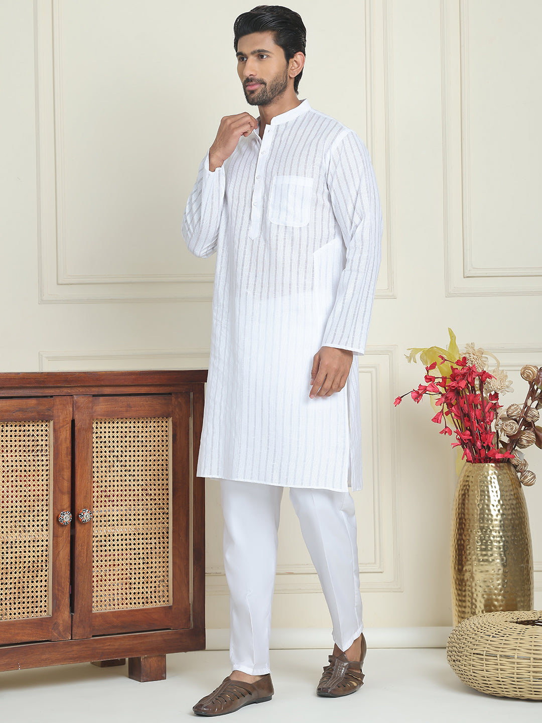 Men'S Cotton Striped Kurta Pyjama Set