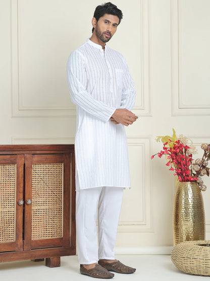 Men'S Cotton Striped Kurta Pyjama Set